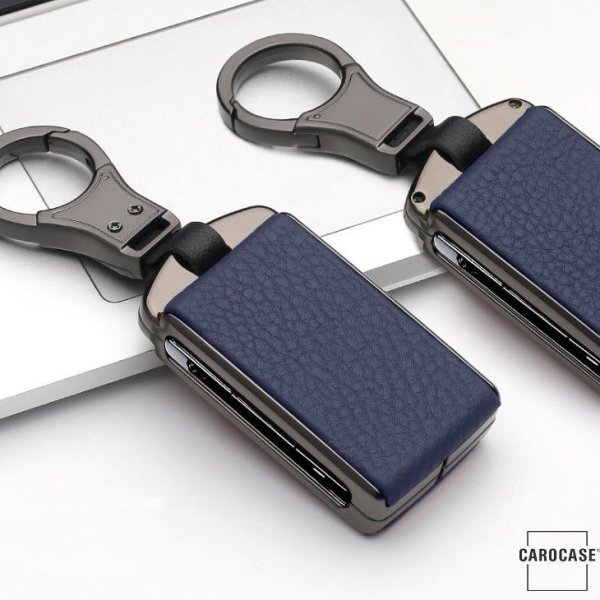 Cover Guscio / Copri-chiave Alluminio, Pelle compatibile con Volvo VL3 antracite/blu