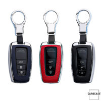 Aluminium, Leder Schlüssel Cover passend für Toyota Schlüssel chrom/rot HEK15-T5-47