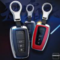 Aluminium, Leder Schlüssel Cover passend für Toyota Schlüssel chrom/blau HEK15-T5-49