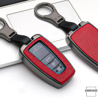 Aluminium, Leder Schlüssel Cover passend für Toyota Schlüssel anthrazit/rot HEK15-T5-31
