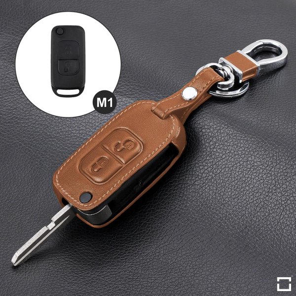 Coque de protection en cuir pour voiture Mercedes-Benz clé télécommande M1 brun