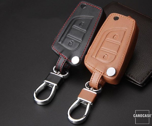 Leather key fob cover case fit for Toyota, Citroen, Peugeot T1 remote key black