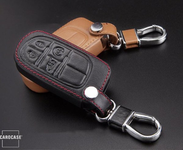 Leder Schlüssel Cover passend für Jeep, Fiat Schlüssel J6 schwarz