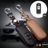 Leder Schlüssel Cover passend für Mazda Schlüssel MZ1 schwarz