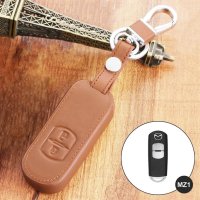 Leather key fob cover case fit for Mazda MZ1 remote key brown