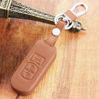 Leather key fob cover case fit for Mazda MZ2 remote key brown