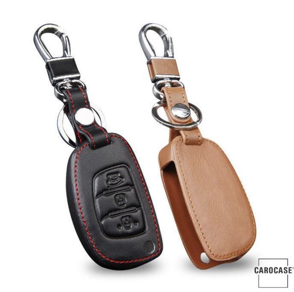 Coque de protection en cuir pour voiture Hyundai clé télécommande D7 brun