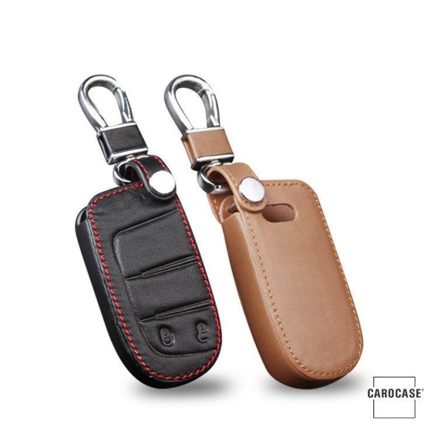 Leder Schlüssel Cover passend für Jeep, Fiat Schlüssel J4 schwarz