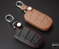 Leather key fob cover case fit for Jeep, Fiat J4 remote key brown