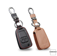 Leather key fob cover case fit for Opel OP5 remote key brown