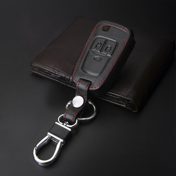 Leather key fob cover case fit for Opel OP6 remote key black