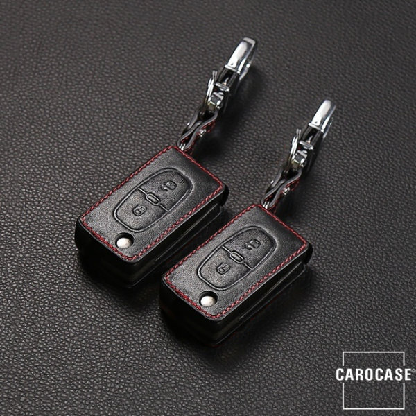 Leder Schlüssel Cover passend für Citroen, Peugeot, Fiat Schlüssel PX1 schwarz