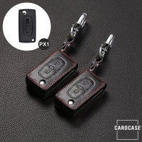 Leder Schlüssel Cover passend für Citroen, Peugeot, Fiat Schlüssel PX1 schwarz