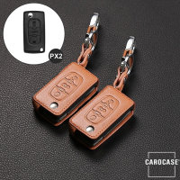 Coque de protection en cuir pour voiture Citroen, Peugeot, Fiat clé télécommande PX2 brun