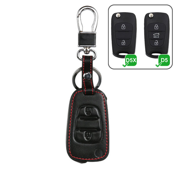 Coque de protection en cuir pour voiture Hyundai, Kia clé télécommande D5X noir