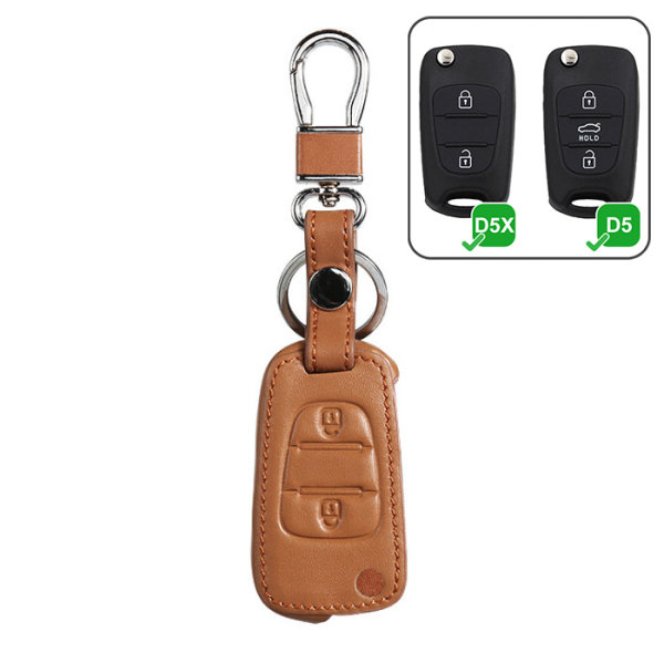 Leder Schlüssel Cover passend für Hyundai, Kia Schlüssel D5X braun