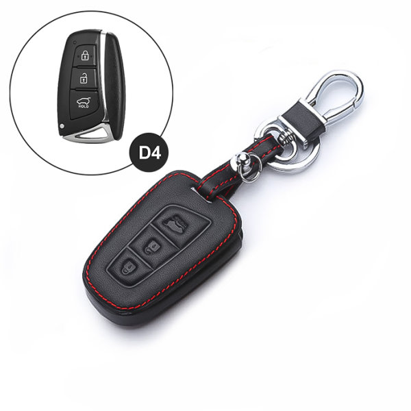 Leder Schlüssel Cover passend für Hyundai Schlüssel D4 schwarz