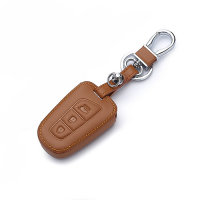 Leather key fob cover case fit for Hyundai D4 remote key brown