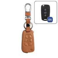 Leather key fob cover case fit for Hyundai, Kia D5 remote key brown