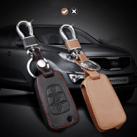 Leather key fob cover case fit for Hyundai, Kia D5 remote key brown