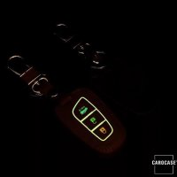 Leder Schlüssel Cover passend für Hyundai Schlüssel schwarz LEUCHTEND! LEK2-D4-1