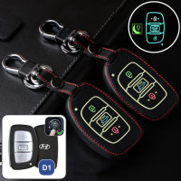 Coque de clé de Voiture (LEK2) en cuir compatible avec Hyundai clés incl. porte-clés - noir