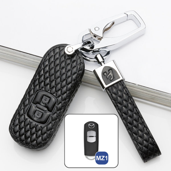 BLACK-ROSE Leder Schlüssel Cover für Mazda Schlüssel schwarz LEK4-MZ1