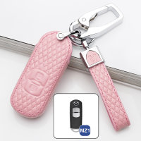 Leather key fob cover case fit for Mazda MZ1 remote key rose