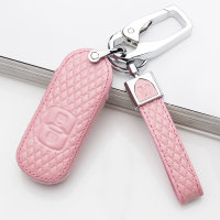 Leather key fob cover case fit for Mazda MZ1 remote key rose