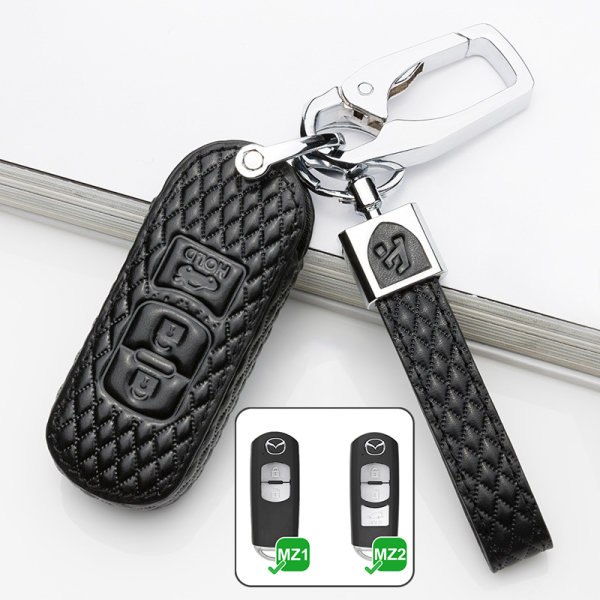 BLACK-ROSE Leder Schlüssel Cover für Mazda Schlüssel schwarz LEK4-MZ2