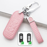 Leather key fob cover case fit for Mazda MZ2 remote key rose