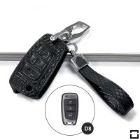 Leather key fob cover case fit for Hyundai D8 remote key black