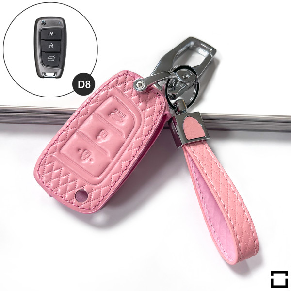 Coque de protection en cuir pour voiture Hyundai clé télécommande D8 rose