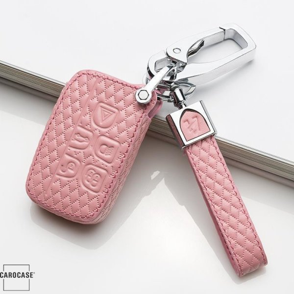 Cover Guscio / Copri-chiave Pelle compatibile con Land Rover, Jaguar LR2 rosa