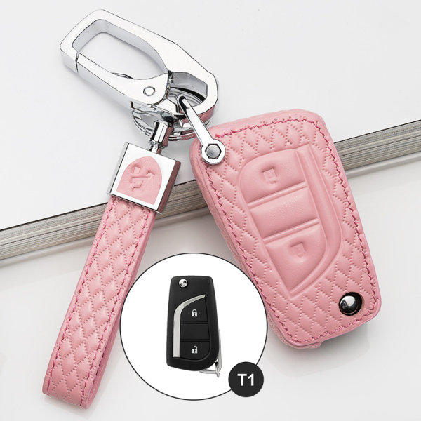 BLACK-ROSE Leder Schlüssel Cover für Toyota, Citroen, Peugeot Schlüssel rosa LEK4-T1