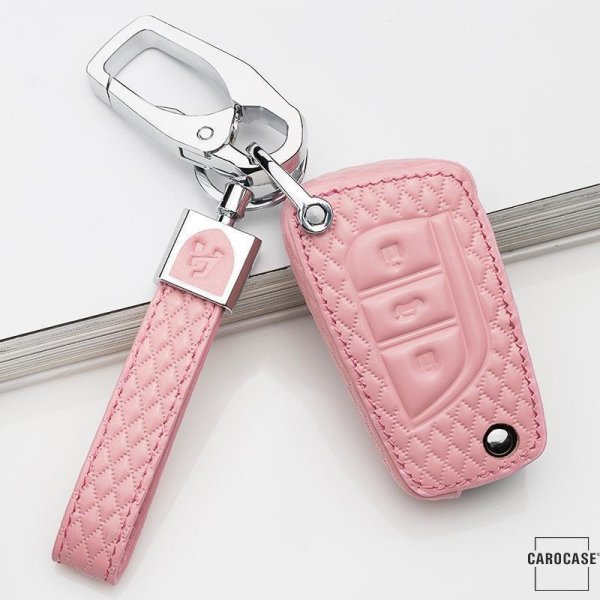 Leather key fob cover case fit for Toyota, Citroen, Peugeot T2 remote key rose