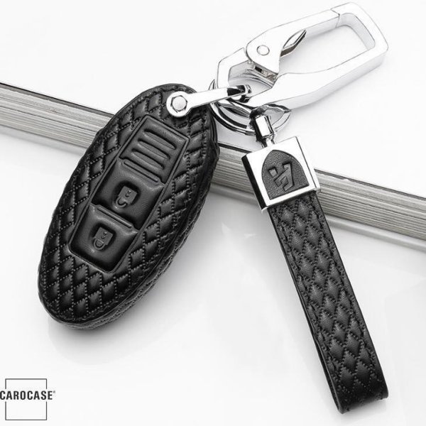 BLACK-ROSE Leder Schlüssel Cover für Nissan Schlüssel schwarz LEK4-N5