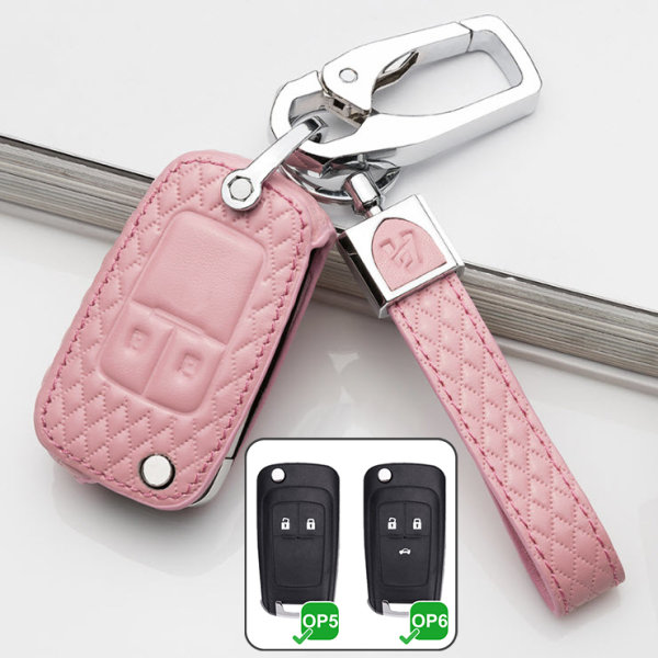 Leather key fob cover case fit for Opel OP5 remote key rose