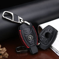 Leder Schlüssel Cover passend für Mercedes-Benz Schlüssel M7 schwarz/rot