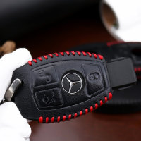Coque de protection en cuir pour voiture Mercedes-Benz clé télécommande M7 noir/rouge