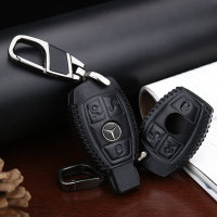 Coque de protection en cuir pour voiture Mercedes-Benz clé télécommande M7 noir/noir