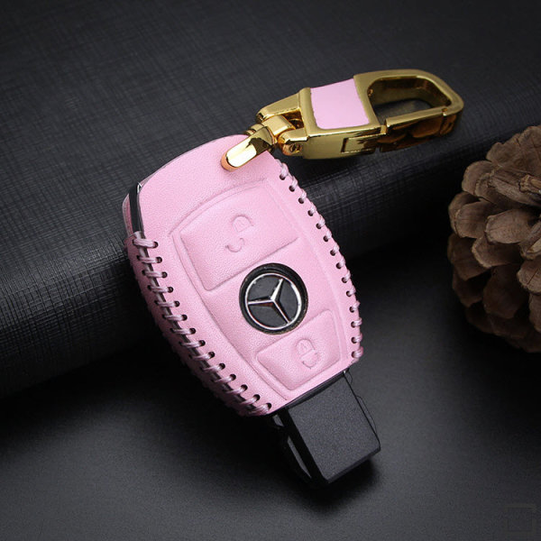 Coque de protection en cuir pour voiture Mercedes-Benz clé télécommande M6 rose