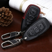 Leather key fob cover case fit for Ford F5 remote key black/black