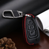 Leder Schlüssel Cover passend für Ford Schlüssel F4 schwarz/rot
