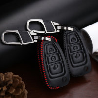 Leder Schlüssel Cover passend für Ford Schlüssel F4 schwarz/rot