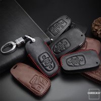 Premium Leder Schlüsselhülle / Schutzhülle (LEK18) passend für Audi Schlüssel inkl. Karabiner in der passenden Farbe - schwarz/rot