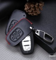 Leather key cover (LEK18) for Audi keys Includes keychain in matching color - black/black