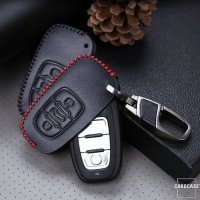 Coque de clé de voiture en cuir (LEK18) compatible avec Audi clés avec mousqueton de couleur assortie - noir/noir