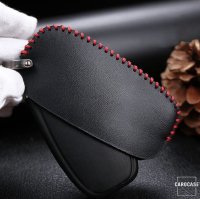 Coque de clé de voiture en cuir (LEK18) compatible avec Audi clés avec mousqueton de couleur assortie - noir/noir