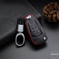 Leather key fob cover case fit for Audi AX3 remote key black/red